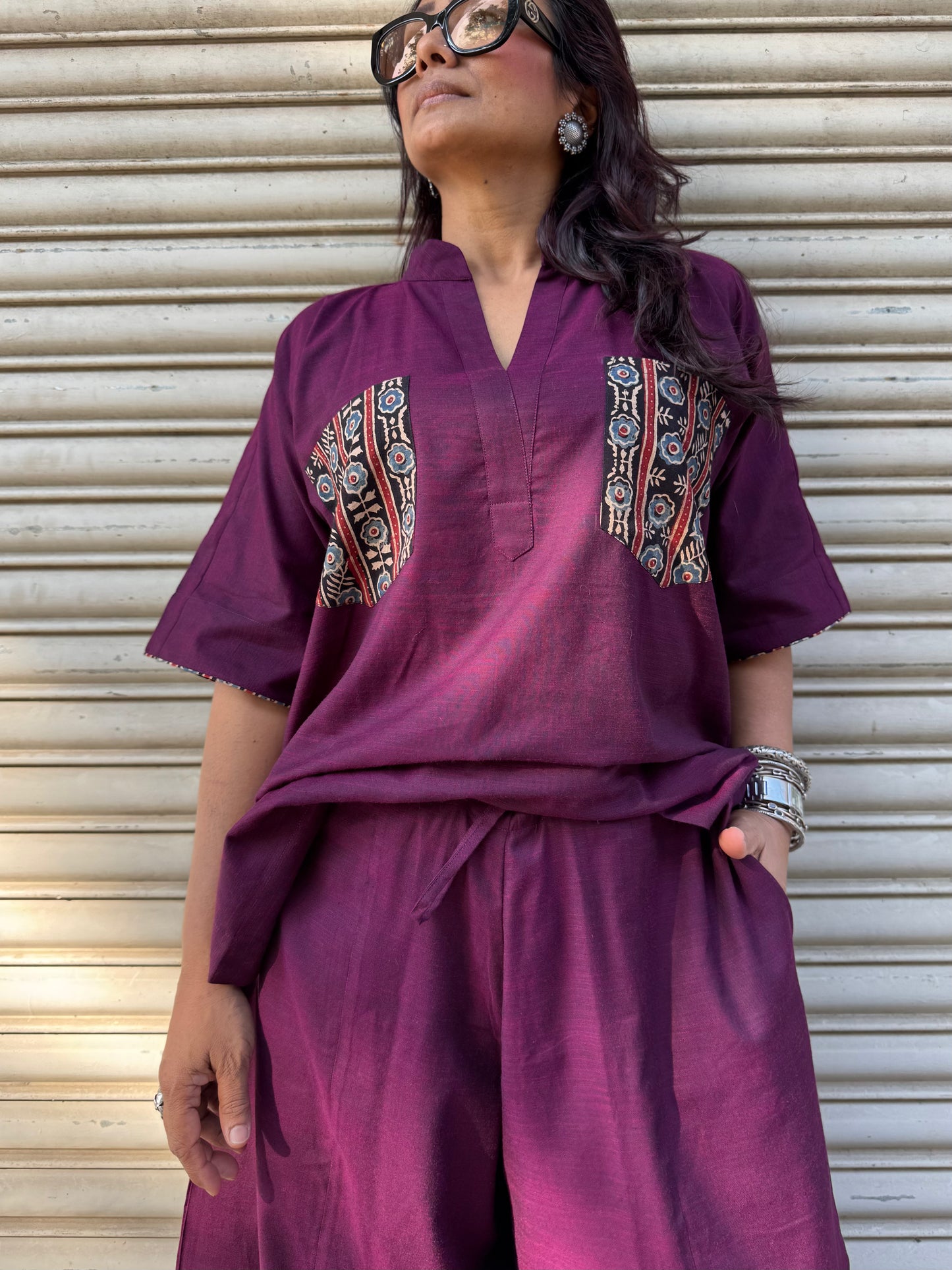 Wine Cotton Co-ord with Balloon Pants