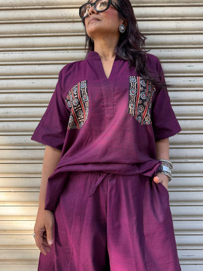 Wine Cotton Co-ord with Balloon Pants
