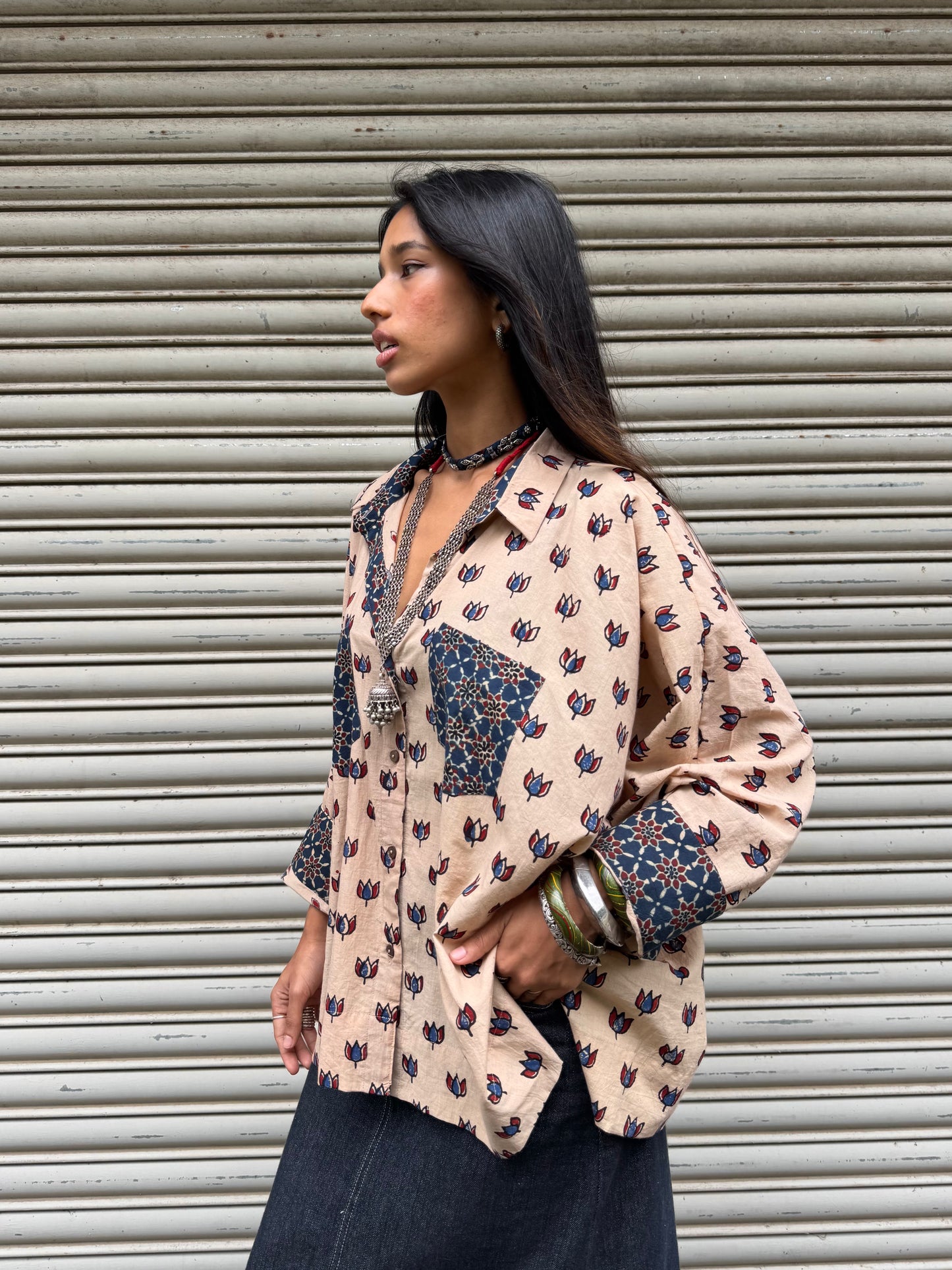 Chalk Ajrakh Cotton Shirt