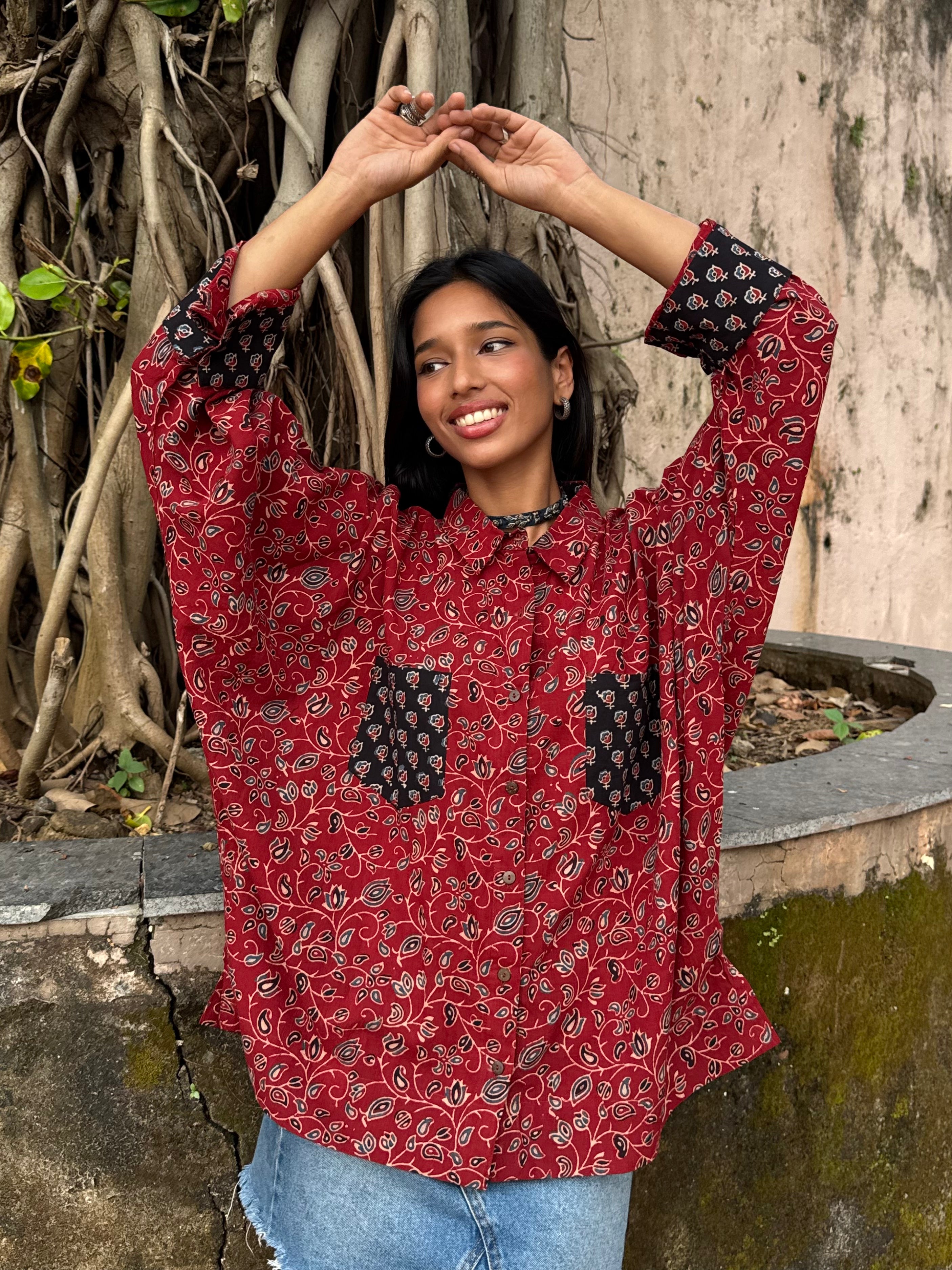 Coral Ajrakh Cotton Shirt