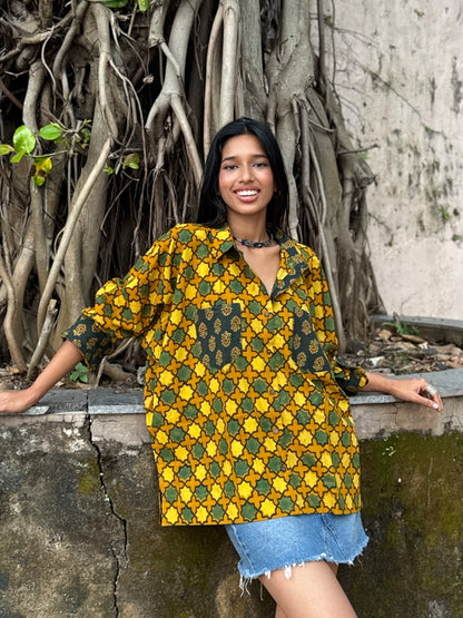 Gold Ajrakh Cotton Shirt