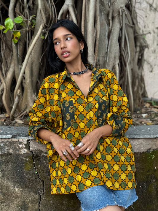 Gold Ajrakh Cotton Shirt
