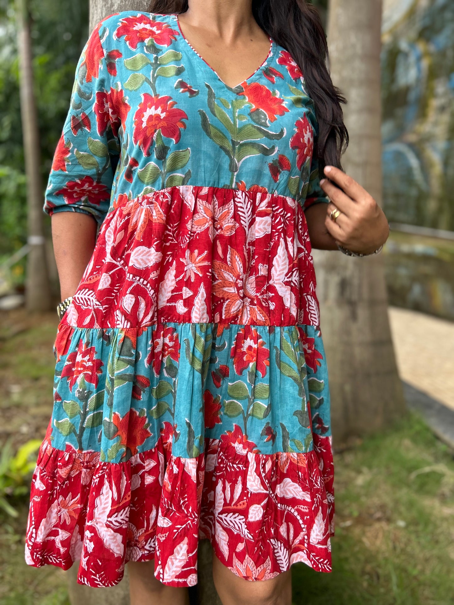 Aqua + Red Titli dress