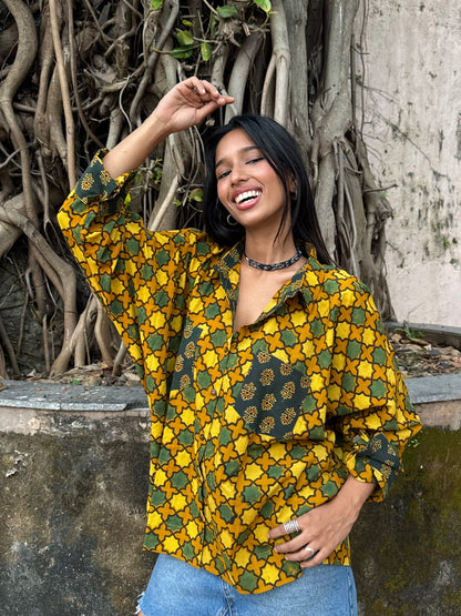 Gold Ajrakh Cotton Shirt