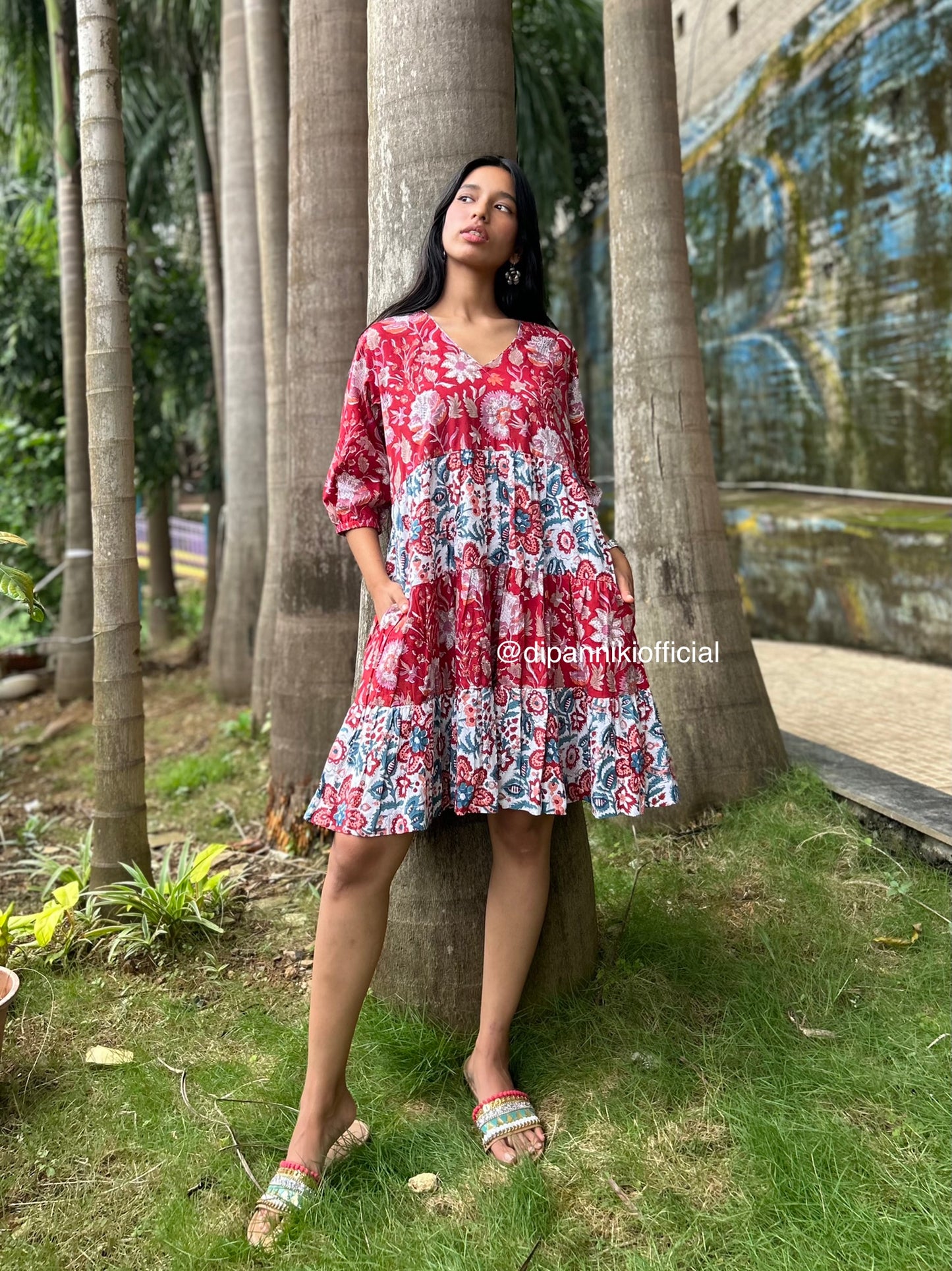 Deep red + white Titli dress