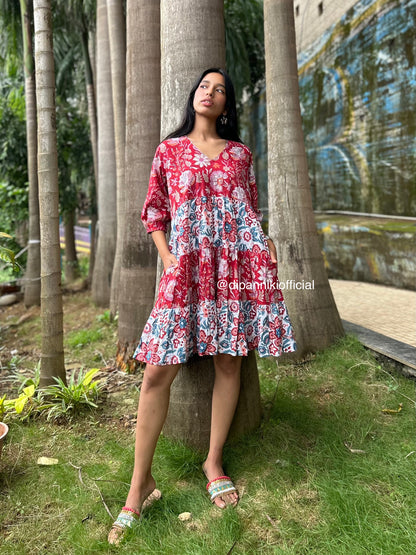 Deep red + white Titli dress