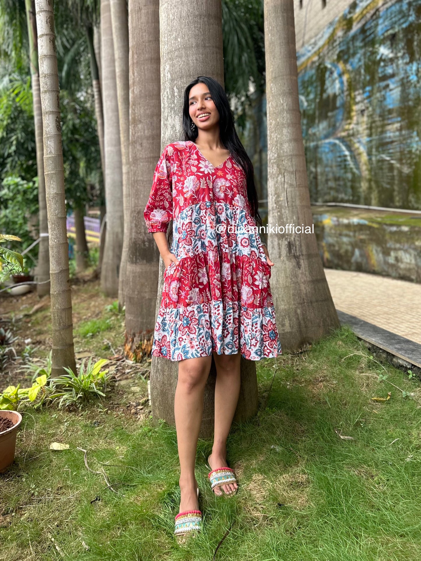 Deep red + white Titli dress