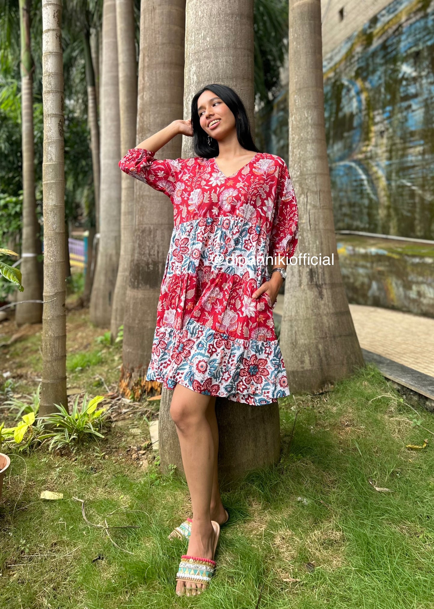 Deep red + white Titli dress