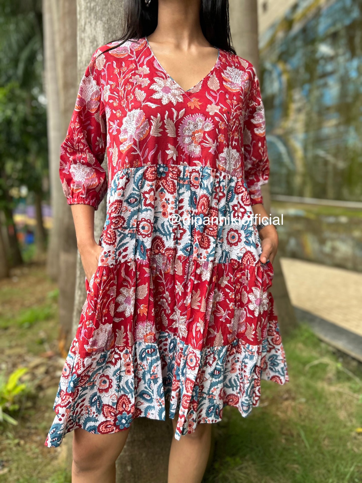 Deep red + white Titli dress