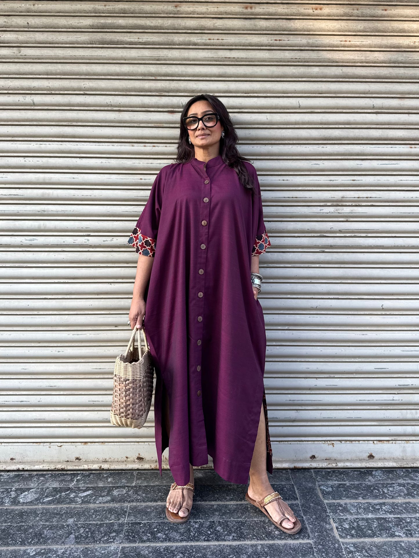 Wine Cotton Kaftan Dress