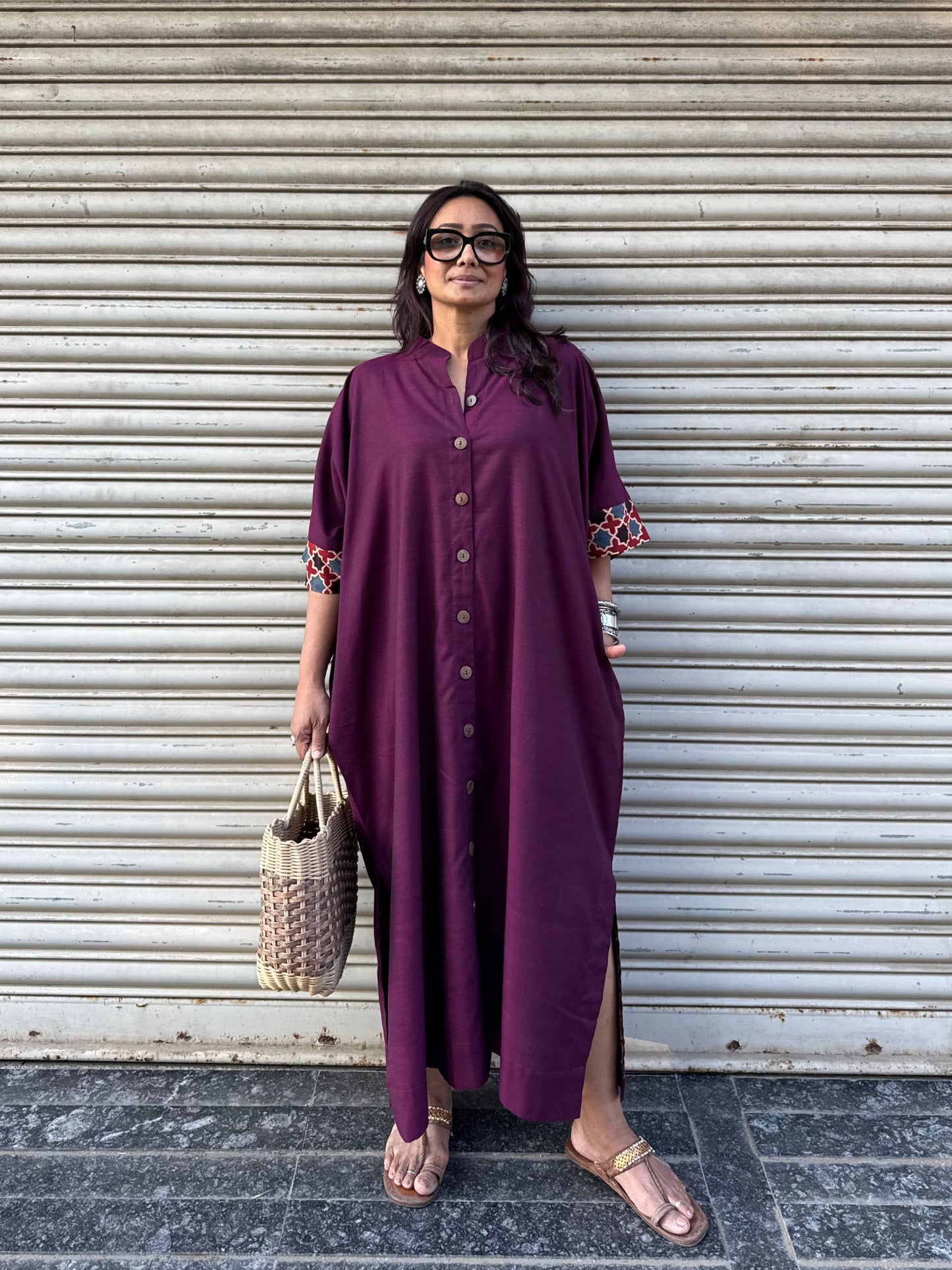 Wine Cotton Kaftan Dress