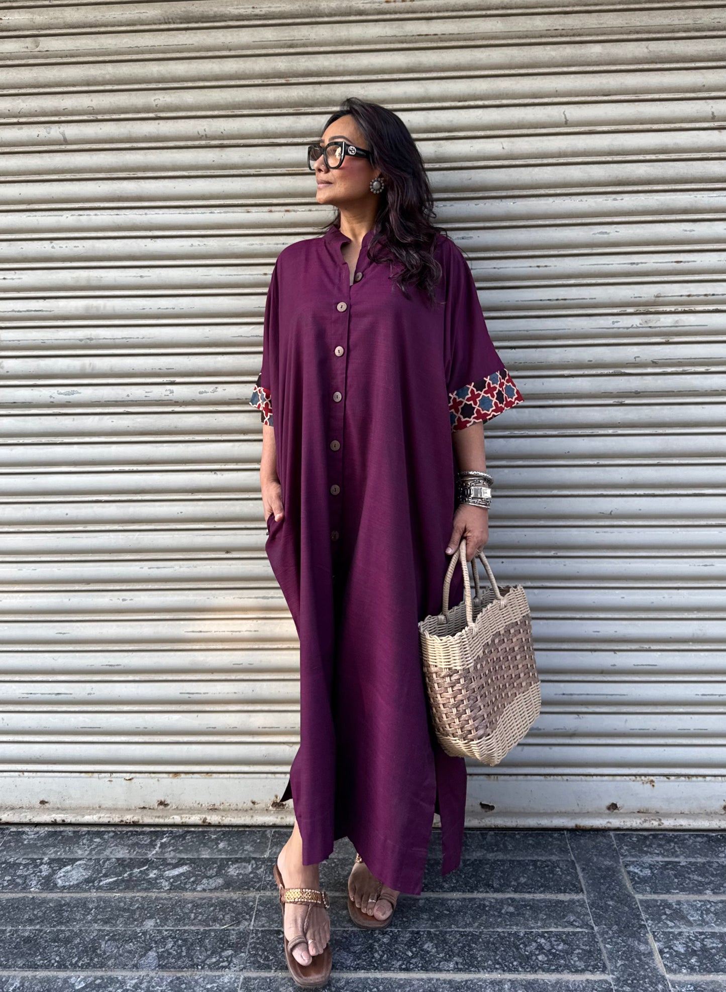 Wine Cotton Kaftan Dress