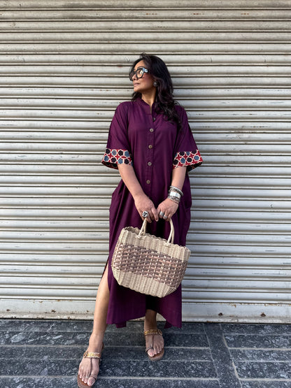 Wine Cotton Kaftan Dress
