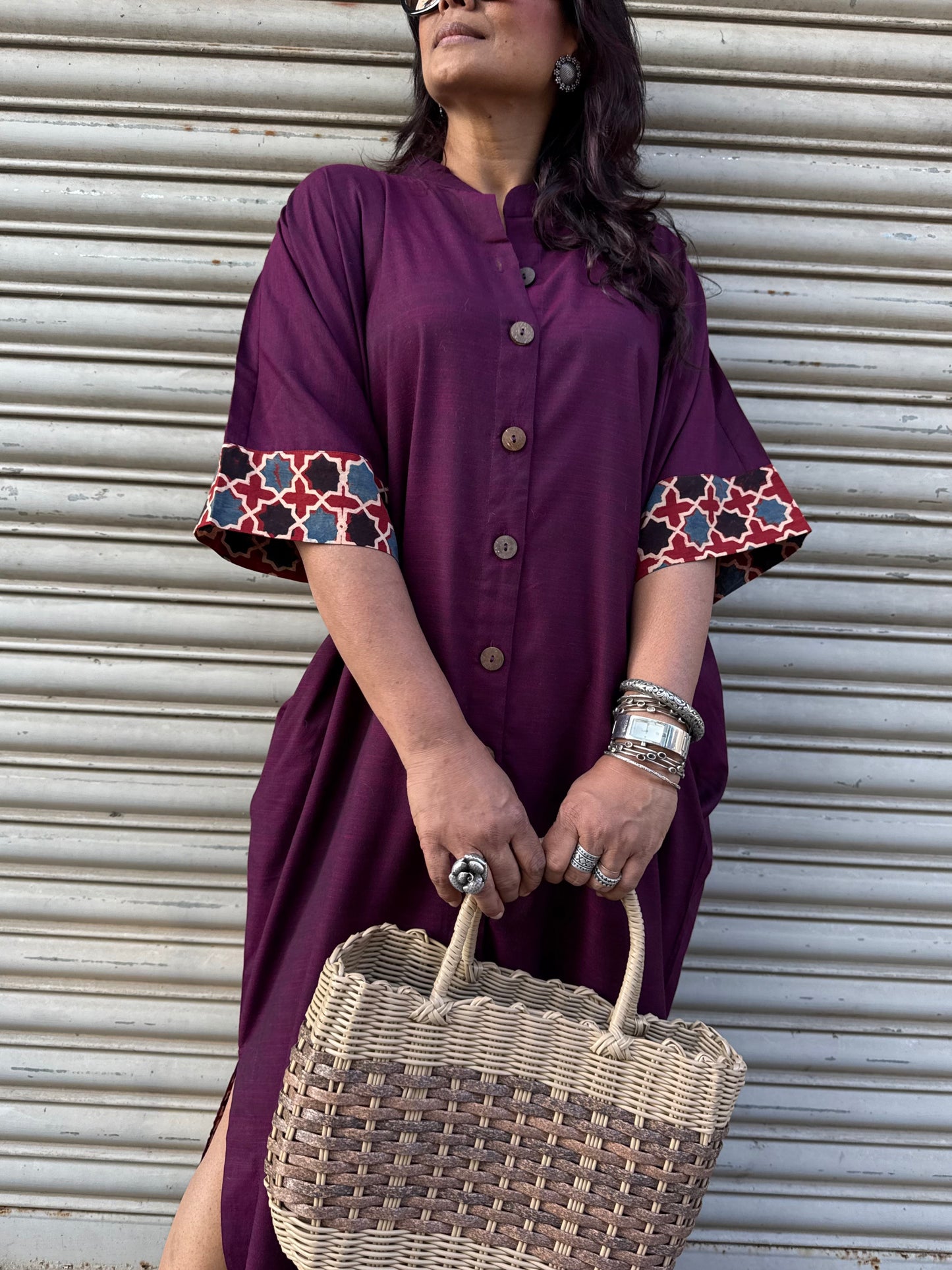 Wine Cotton Kaftan Dress