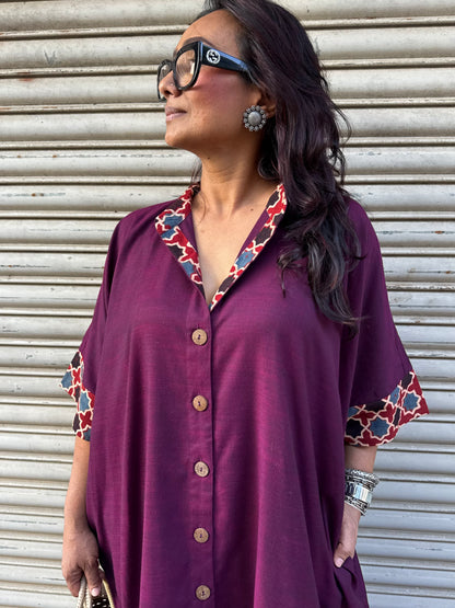 Wine Cotton Kaftan Dress