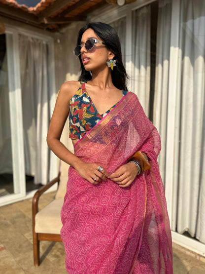 Gulaabi Kota Doria Saree