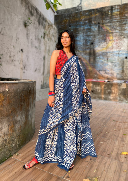 Kalki Indigo Mul Cotton saree