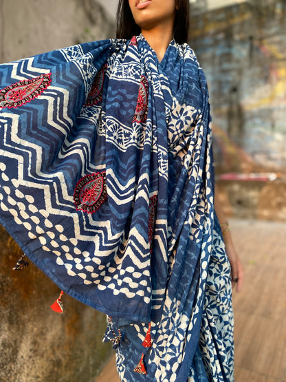 Kalki Indigo Mul Cotton saree
