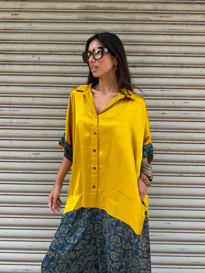 Gold Modal silk Co-ord set with Balloon pants