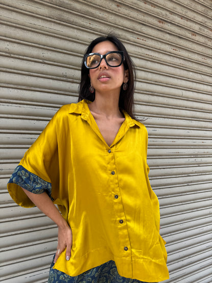 Gold Modal silk Co-ord set with Balloon pants