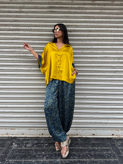 Gold Modal silk Co-ord set with Balloon pants