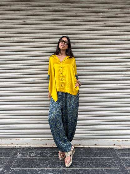 Gold Modal silk Co-ord set with Balloon pants