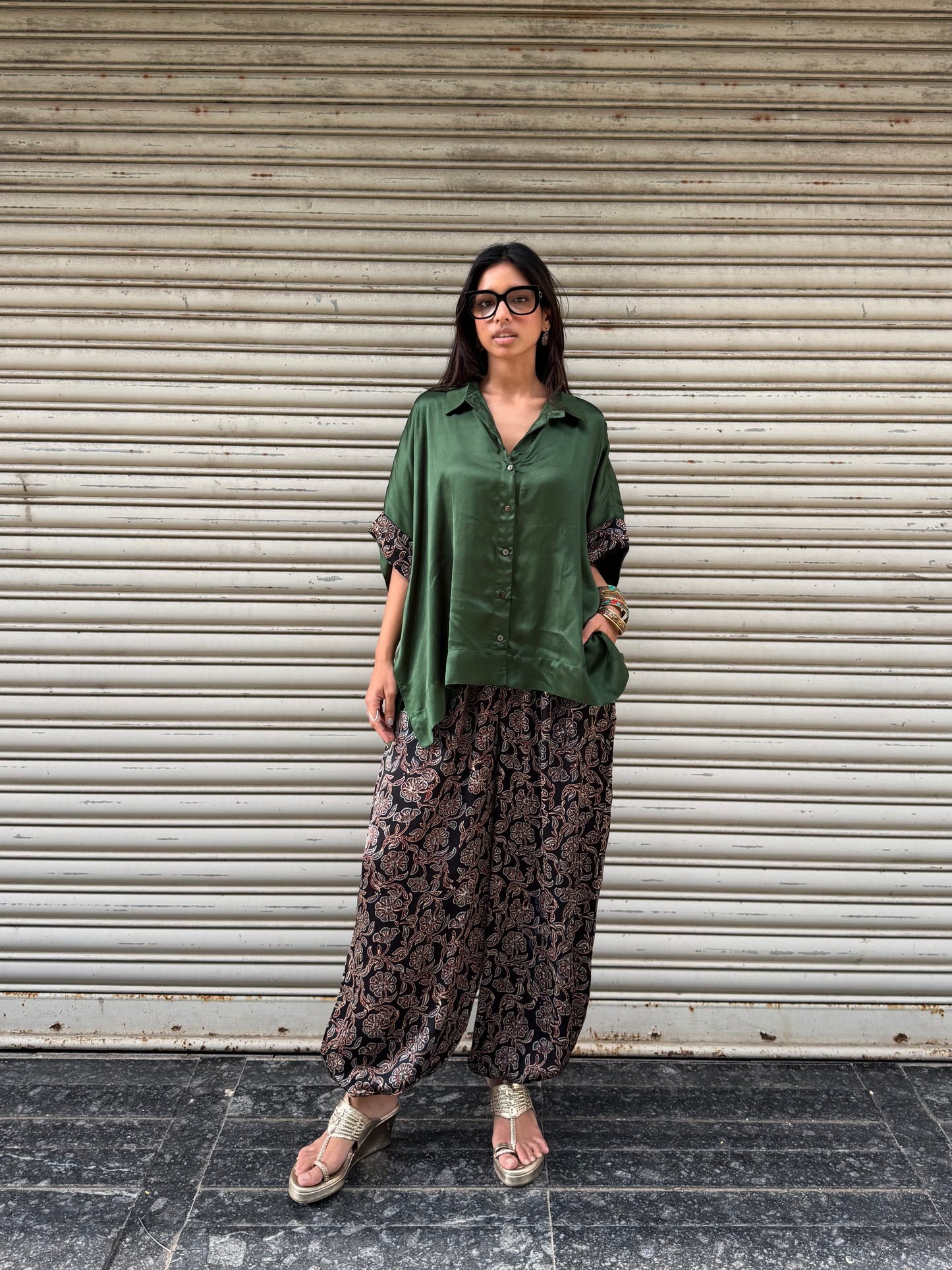 Emerald Modal silk Co-ord set with Balloon pants