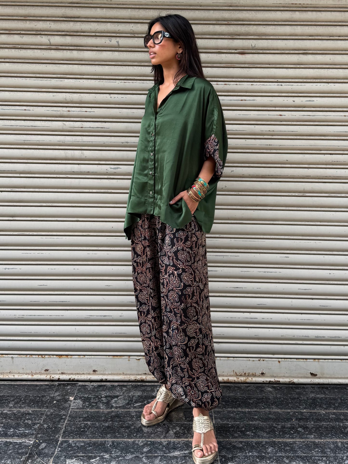 Emerald Modal silk Co-ord set with Balloon pants