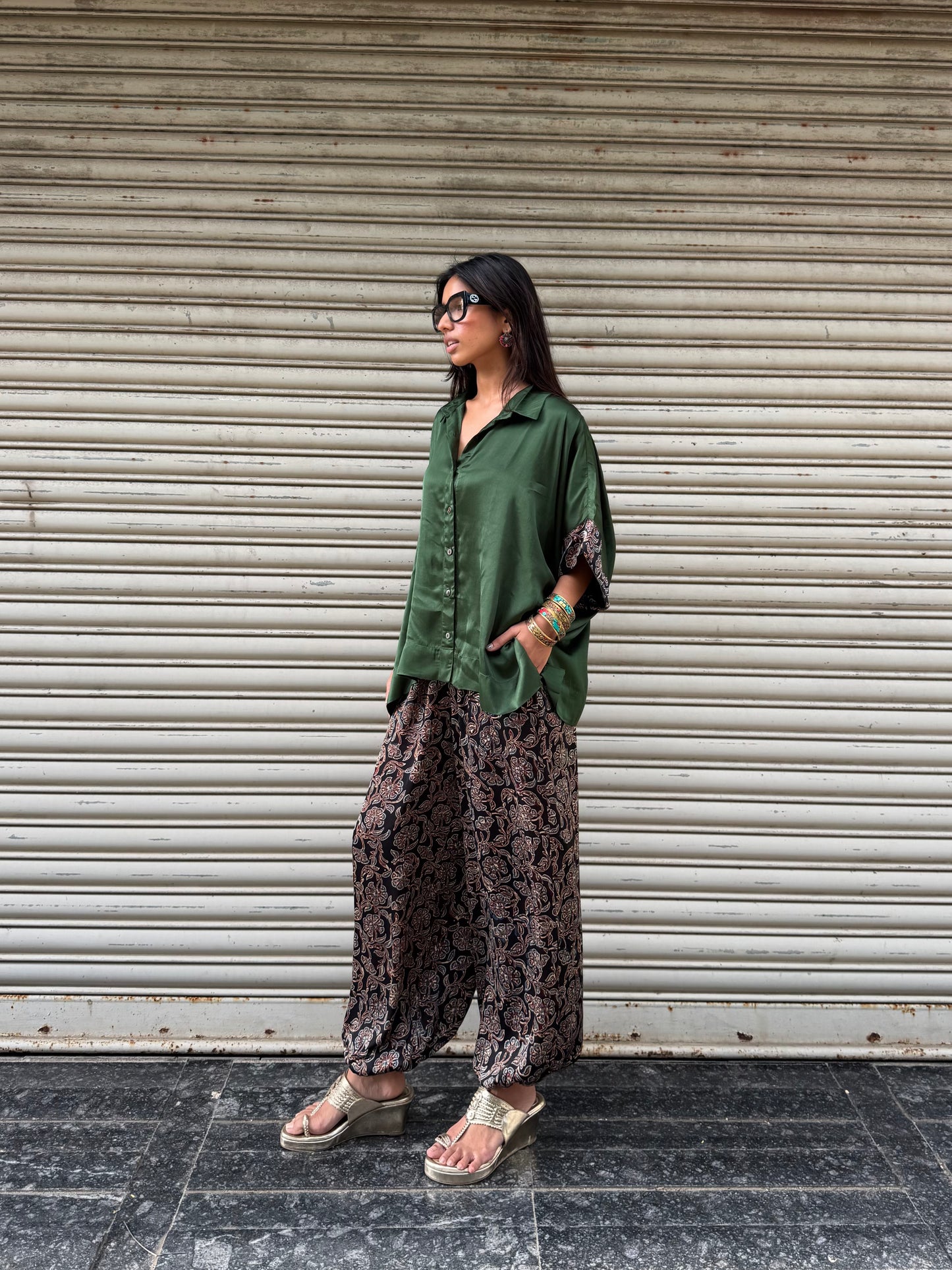 Emerald Modal silk Co-ord set with Balloon pants