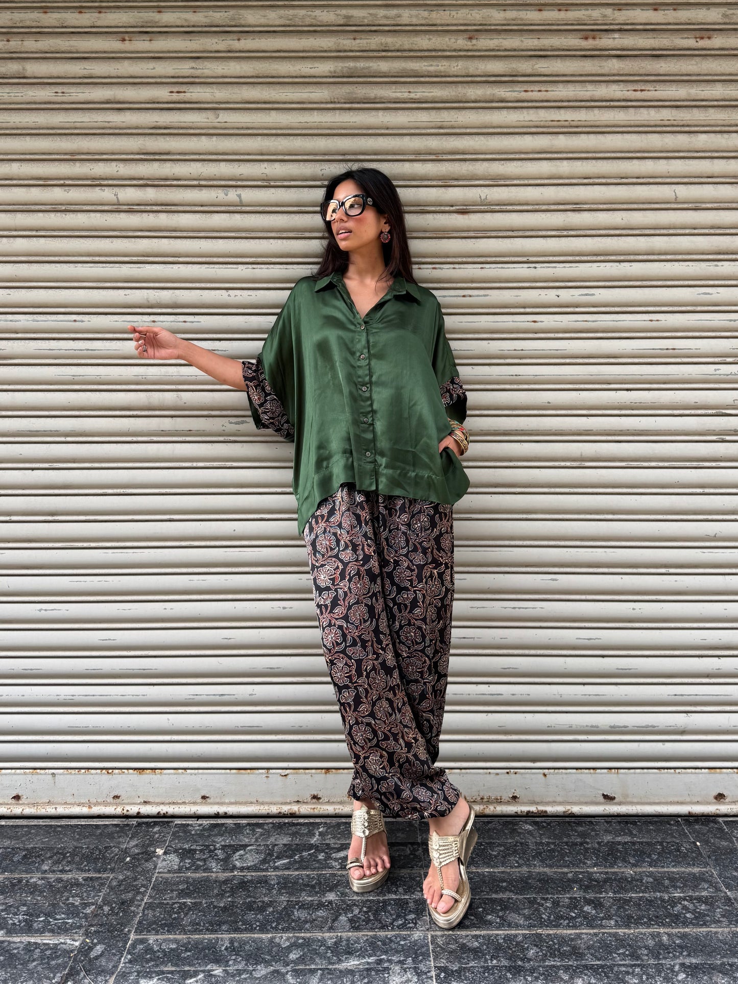 Emerald Modal silk Co-ord set with Balloon pants