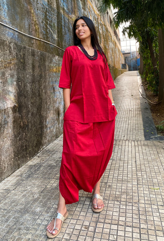 Deep Red Dhoti co-ord set