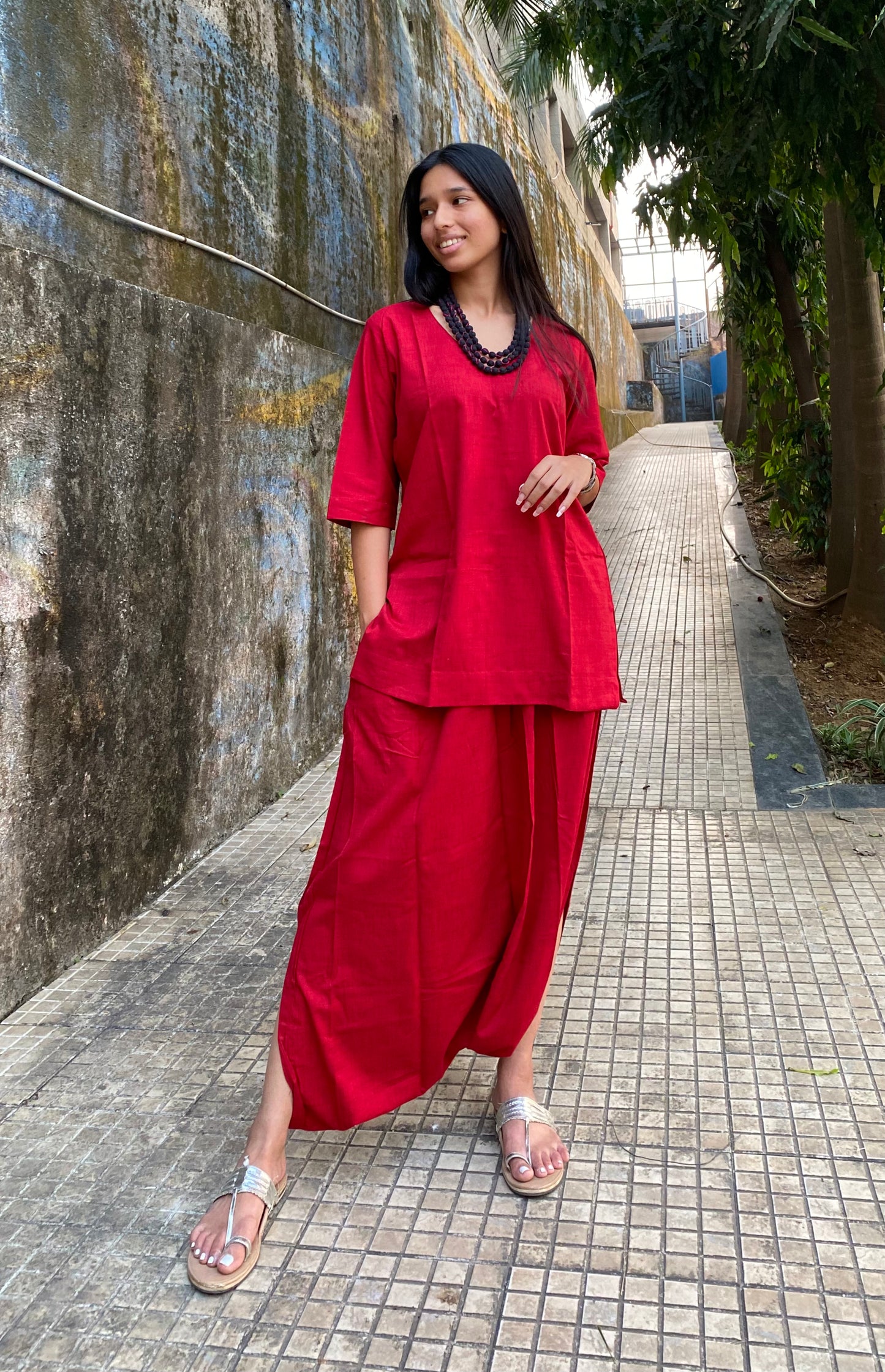 Deep Red Dhoti co-ord set