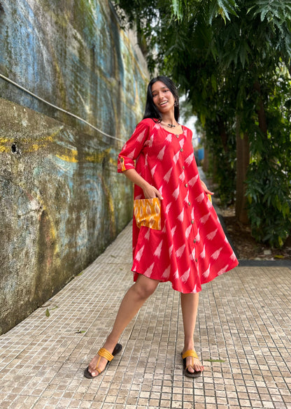 Dipannita Red champa ikkat dress
