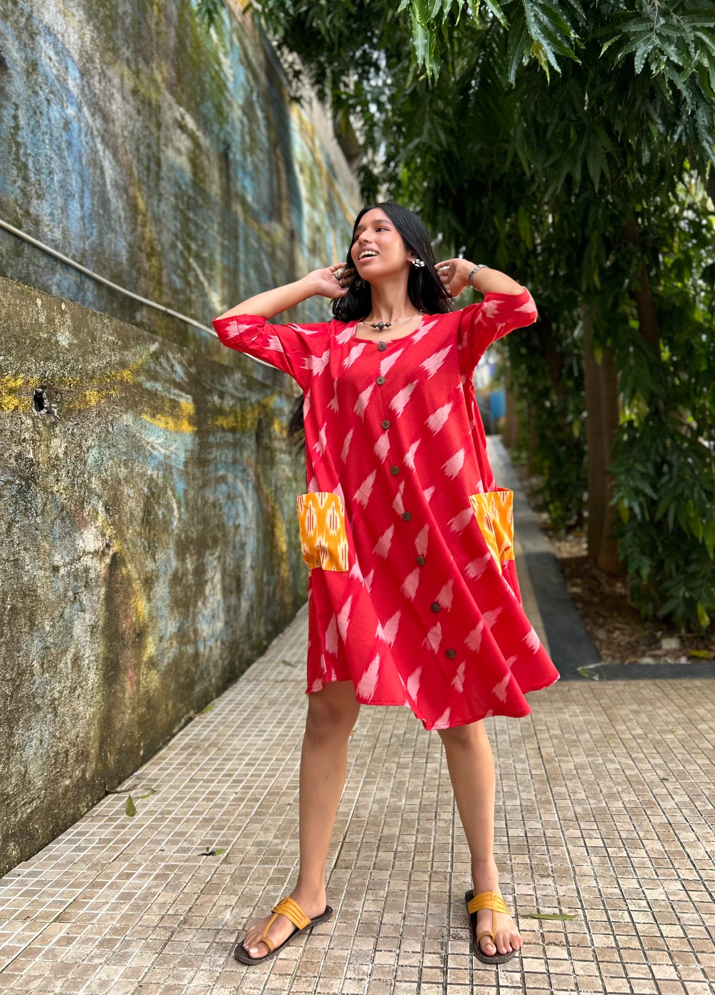 Dipannita Red champa ikkat dress