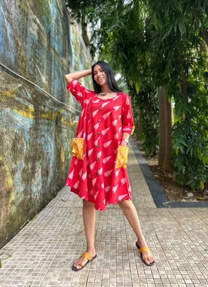 Dipannita Red champa ikkat dress
