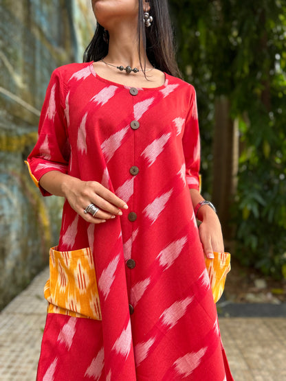 Dipannita Red champa ikkat dress