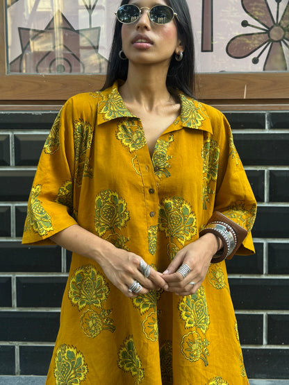 Turmeric Ajrakh Co-ord with Afghani Pants
