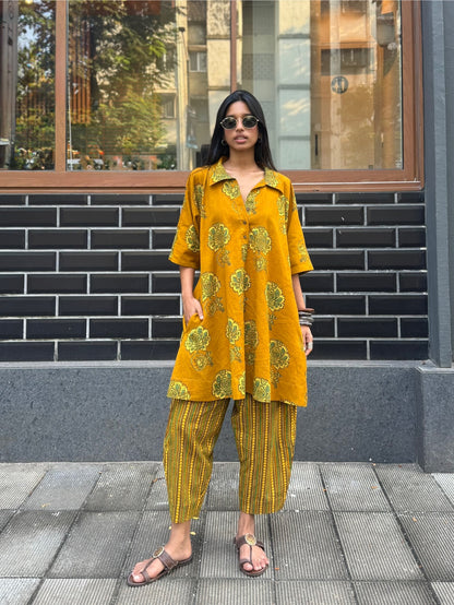 Turmeric Ajrakh Co-ord with Afghani Pants