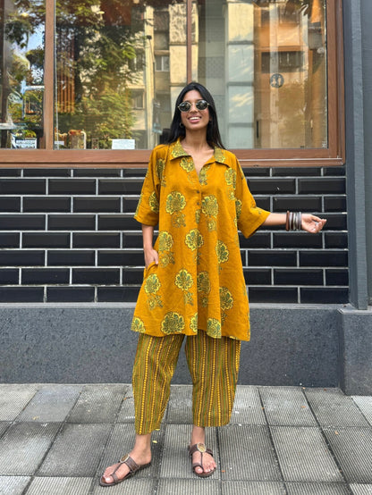 Turmeric Ajrakh Co-ord with Afghani Pants