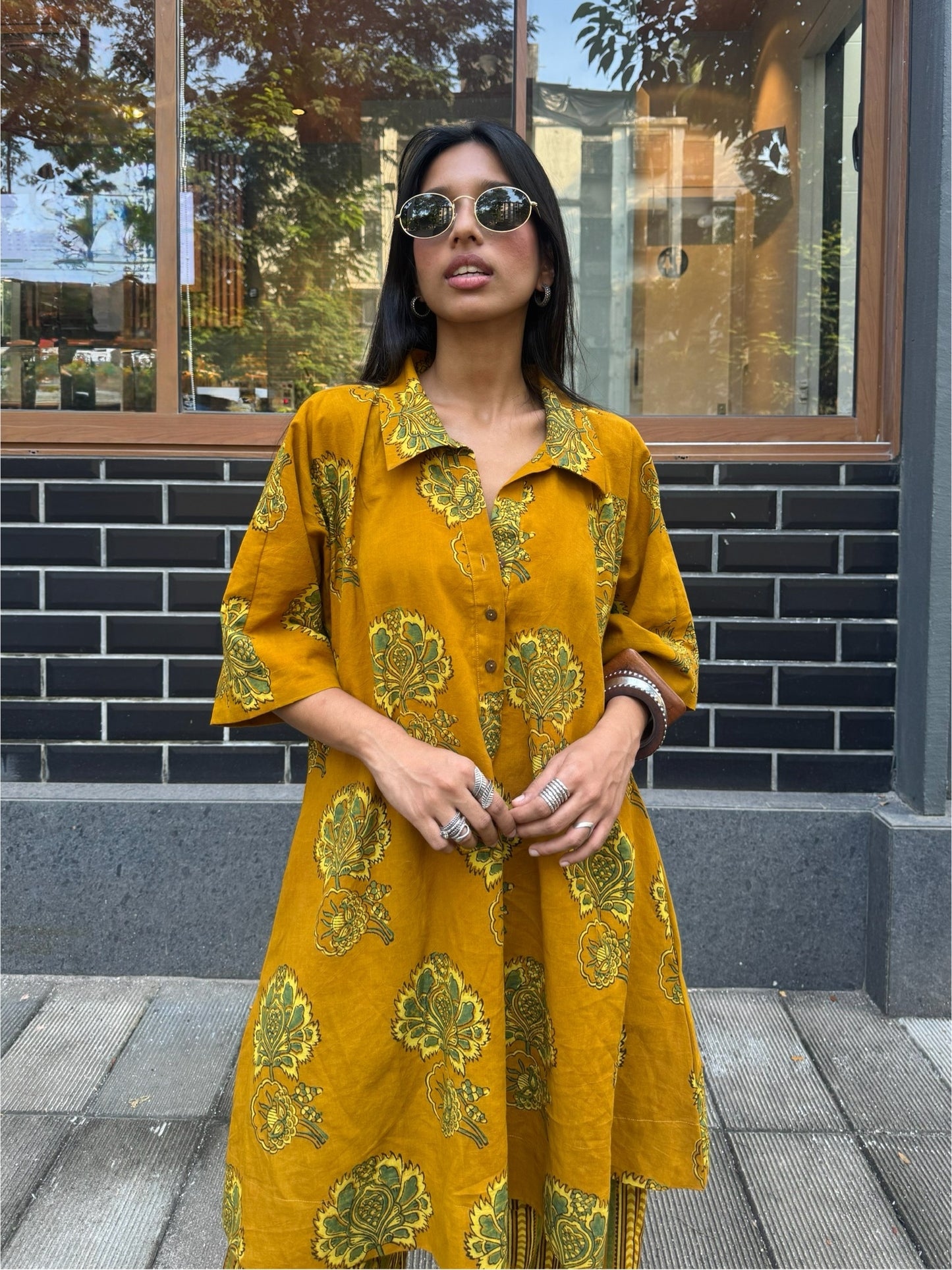 Turmeric Ajrakh Co-ord with Afghani Pants