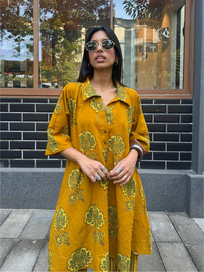 Turmeric Ajrakh Co-ord with Afghani Pants