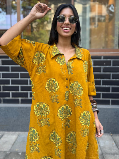 Turmeric Ajrakh Co-ord with Afghani Pants