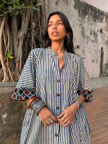 Blueberry Striped Cotton Kaftan Dress