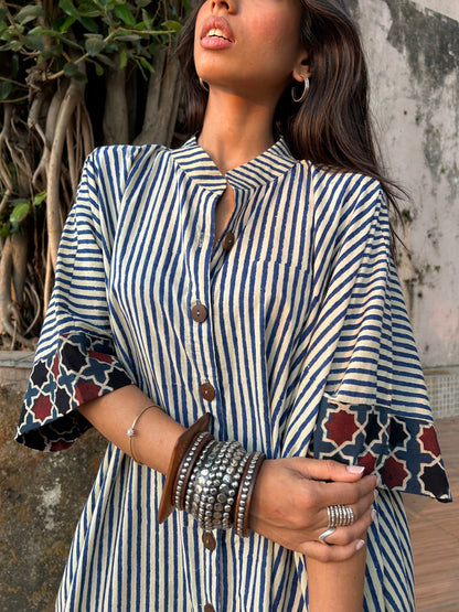 Blueberry Striped Cotton Kaftan Dress