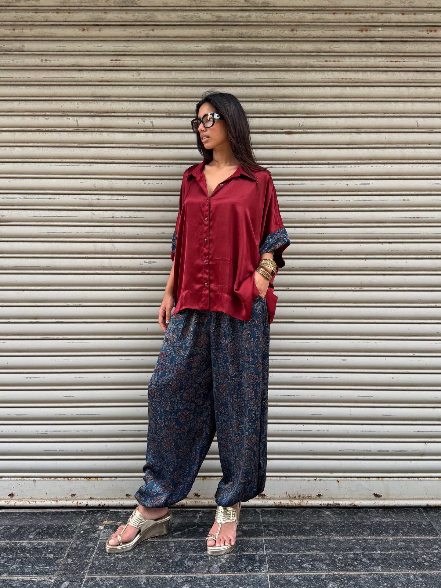 Plum Modal silk Co-ord set with Balloon pants