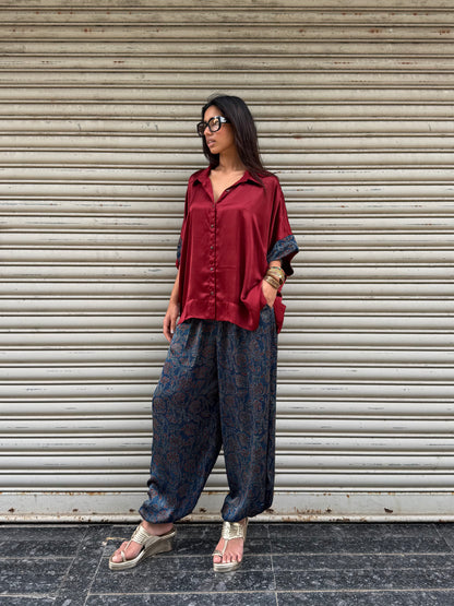 Plum Modal silk Co-ord set with Balloon pants