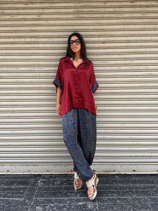 Plum Modal silk Co-ord set with Balloon pants
