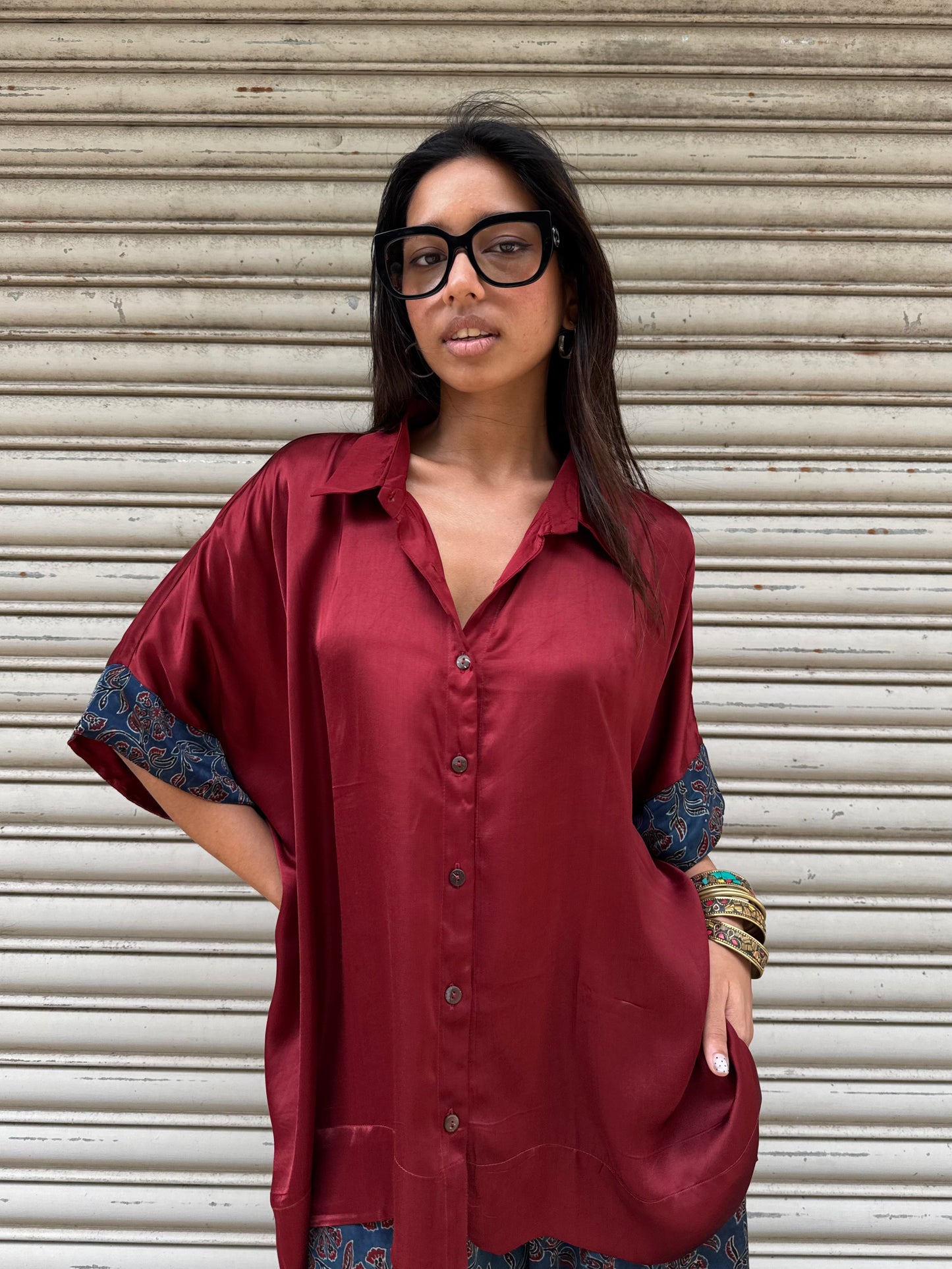 Plum Modal silk Co-ord set with Balloon pants