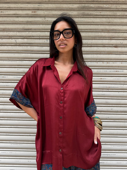 Plum Modal silk Co-ord set with Balloon pants