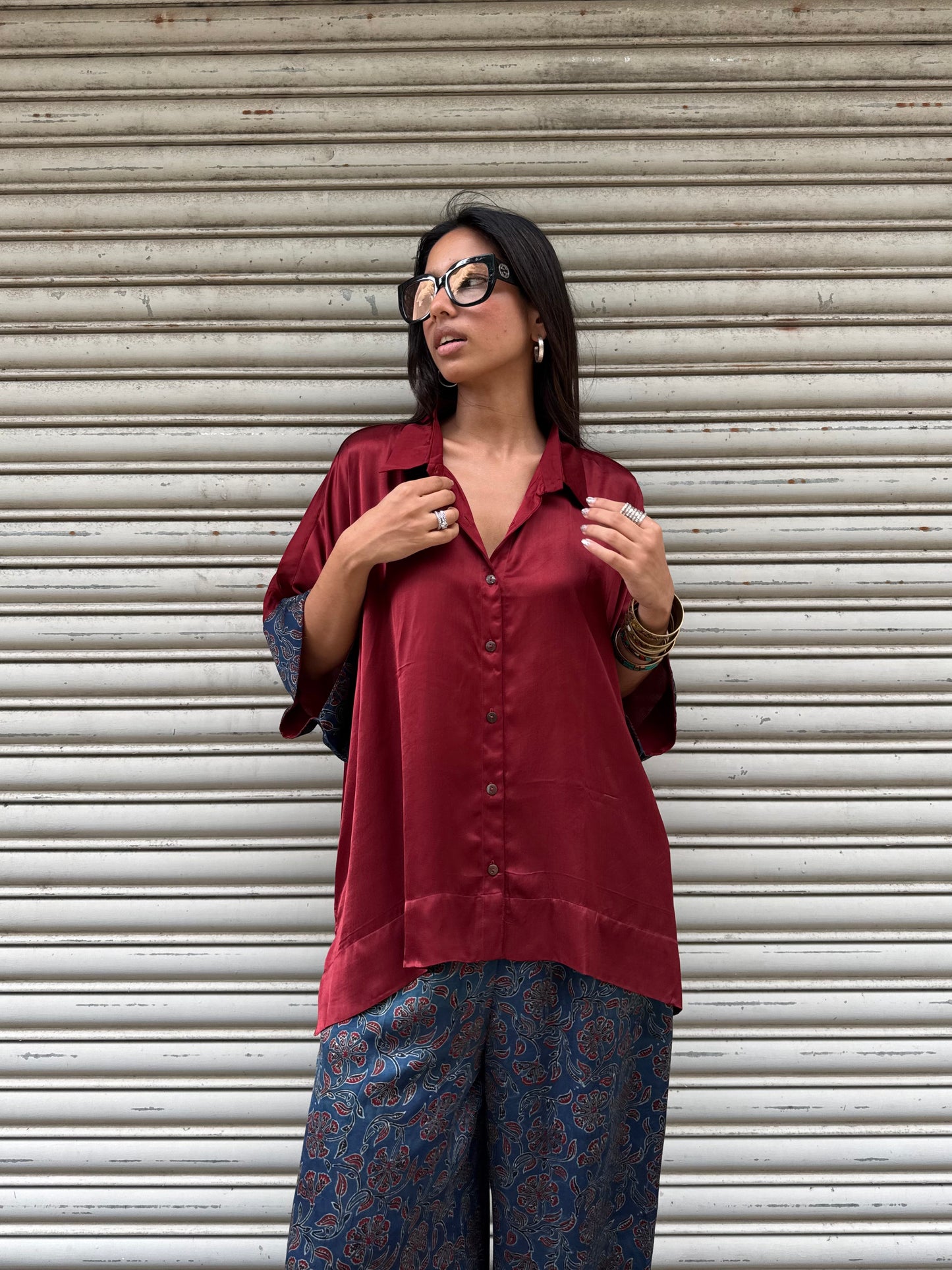 Plum Modal silk Co-ord set with Balloon pants
